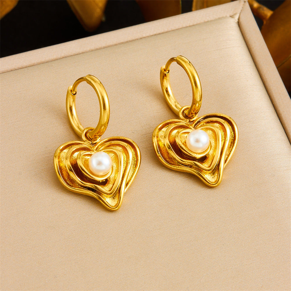 The Chic Infinite Love Set: Freshwater Pearl & Gold Heart Necklace with Earrings
