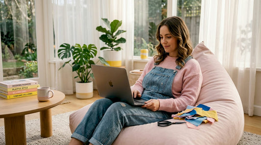 Woman shopping for fashion online at home