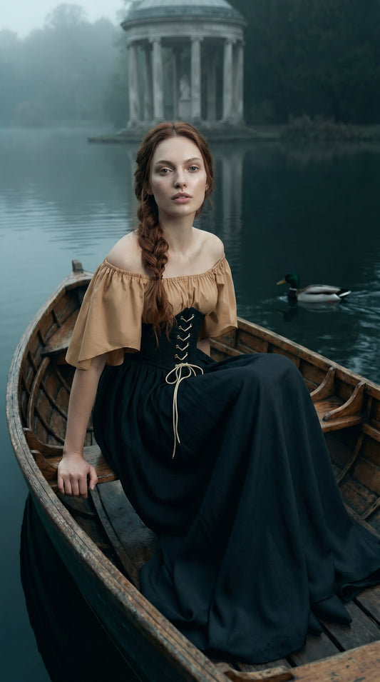 Enchanted Irish Fairytale Gown – Ruffled Renaissance Overdress with Retro Corset