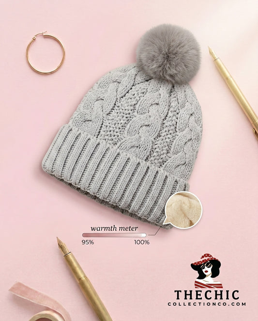 Cozy Pom-Pom Knit Beanie – Ultra Warm, Plush Lined, One Size Fits All
