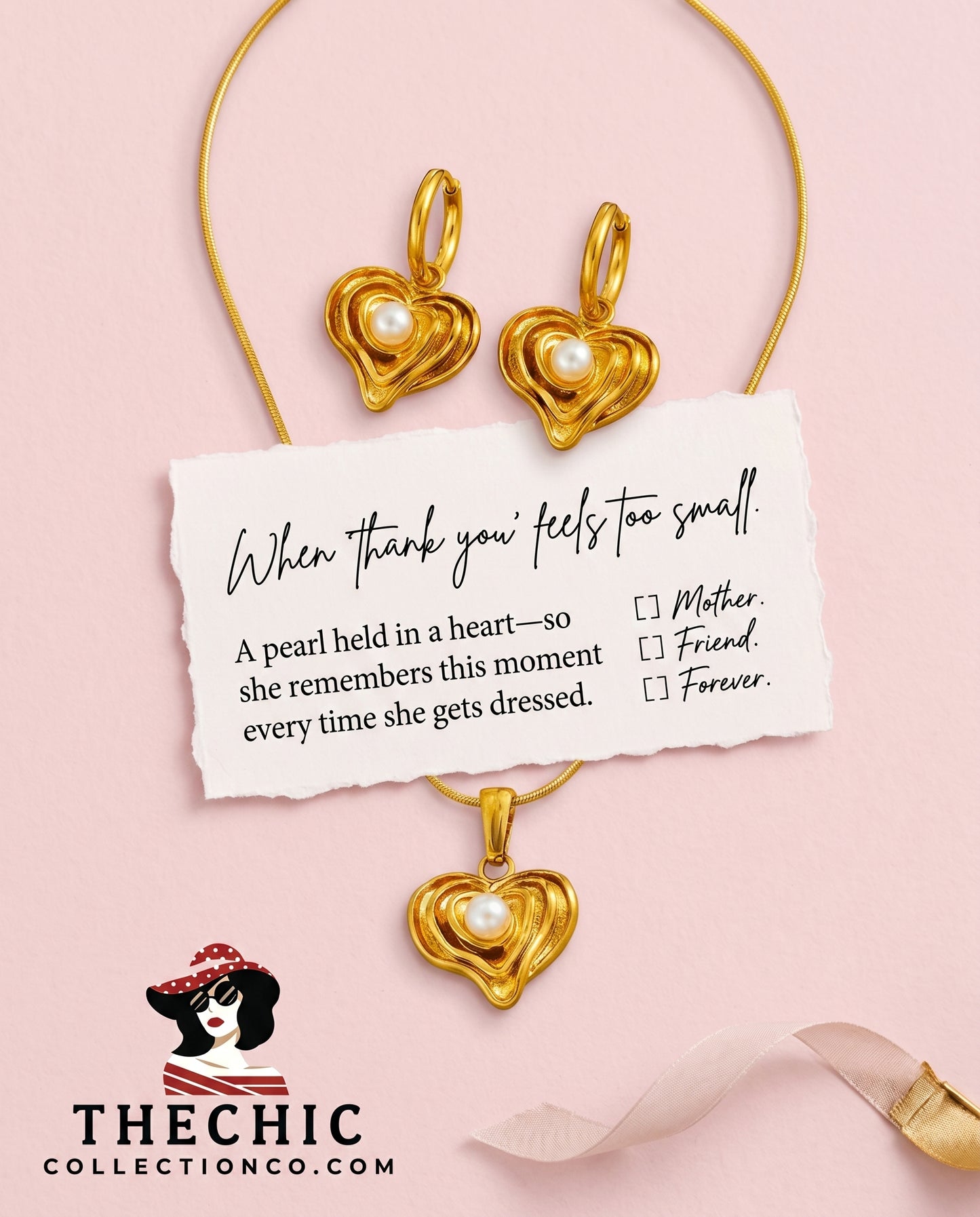 The Chic Infinite Love Set: Freshwater Pearl & Gold Heart Necklace with Earrings