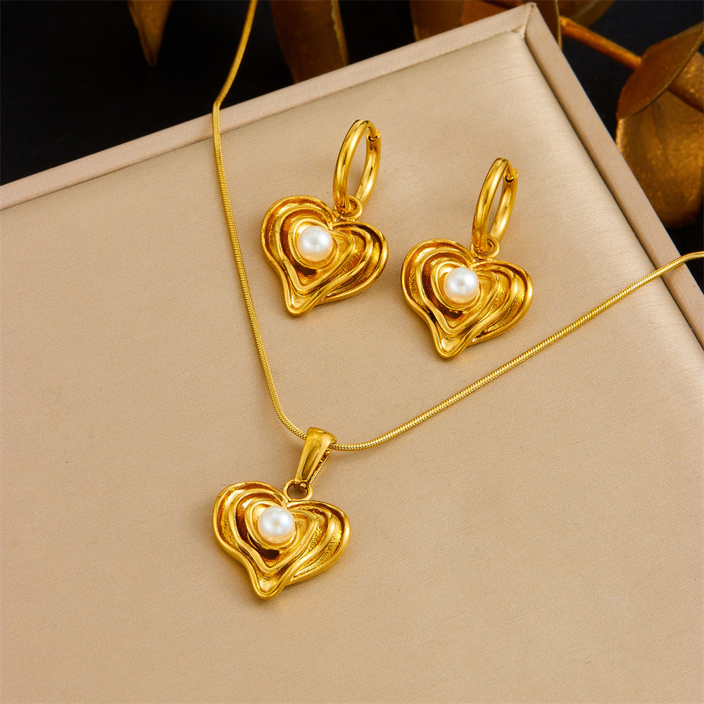 The Chic Infinite Love Set: Freshwater Pearl & Gold Heart Necklace with Earrings