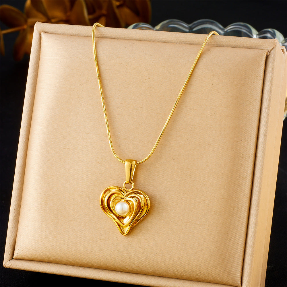 The Chic Infinite Love Set: Freshwater Pearl & Gold Heart Necklace with Earrings
