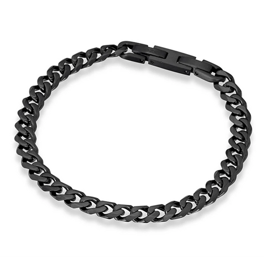 Men Chain Bracelet Black Cuban Curb Bracelet 6MM 8.3 Inch Wrist Bracelet Mens Birthday Valentines Day Jewelry Gifts for Him Dad Adults Age