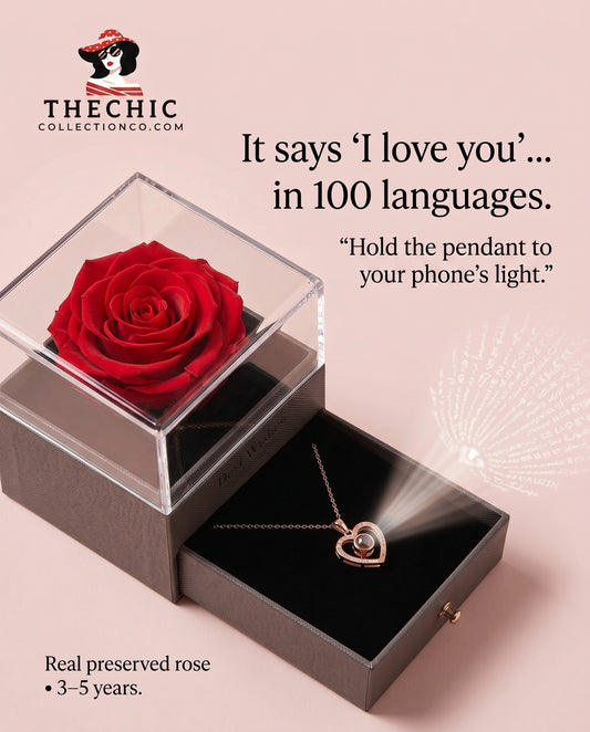 Forever Rose and 100 Languages Love Rose Gold Necklace – Unique Romantic Gift for Women