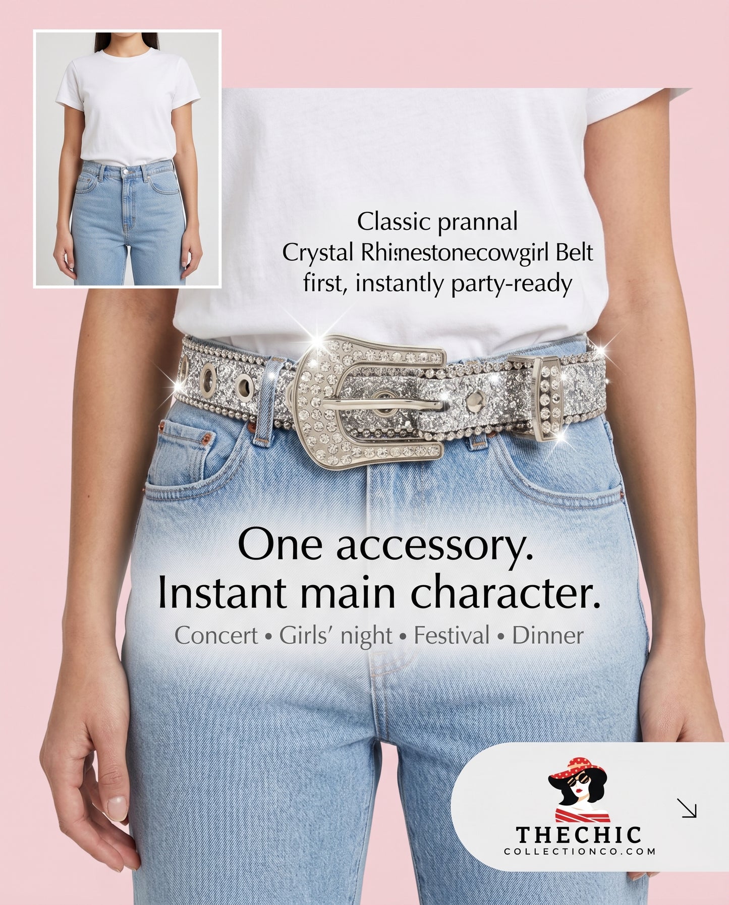 ✪ The Chic Crystal Rhinestone Cowgirl Belt – Sparkling Western Statement Piece