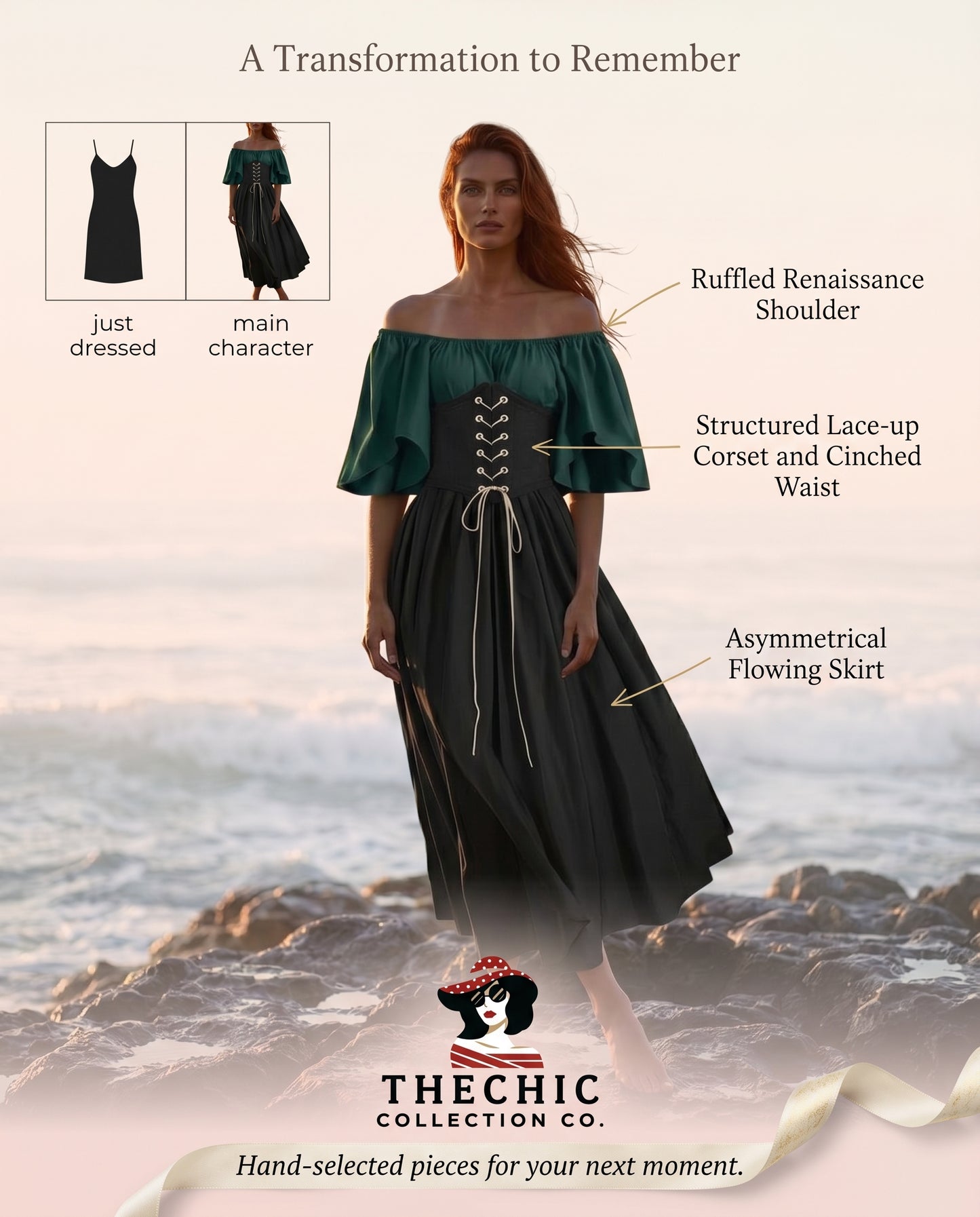 Enchanted Irish Fairytale Gown – Ruffled Renaissance Overdress with Retro Corset
